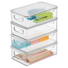 mDesign Plastic Storage Bin Box Container, Lid, Handles, 4 Pack MDesign