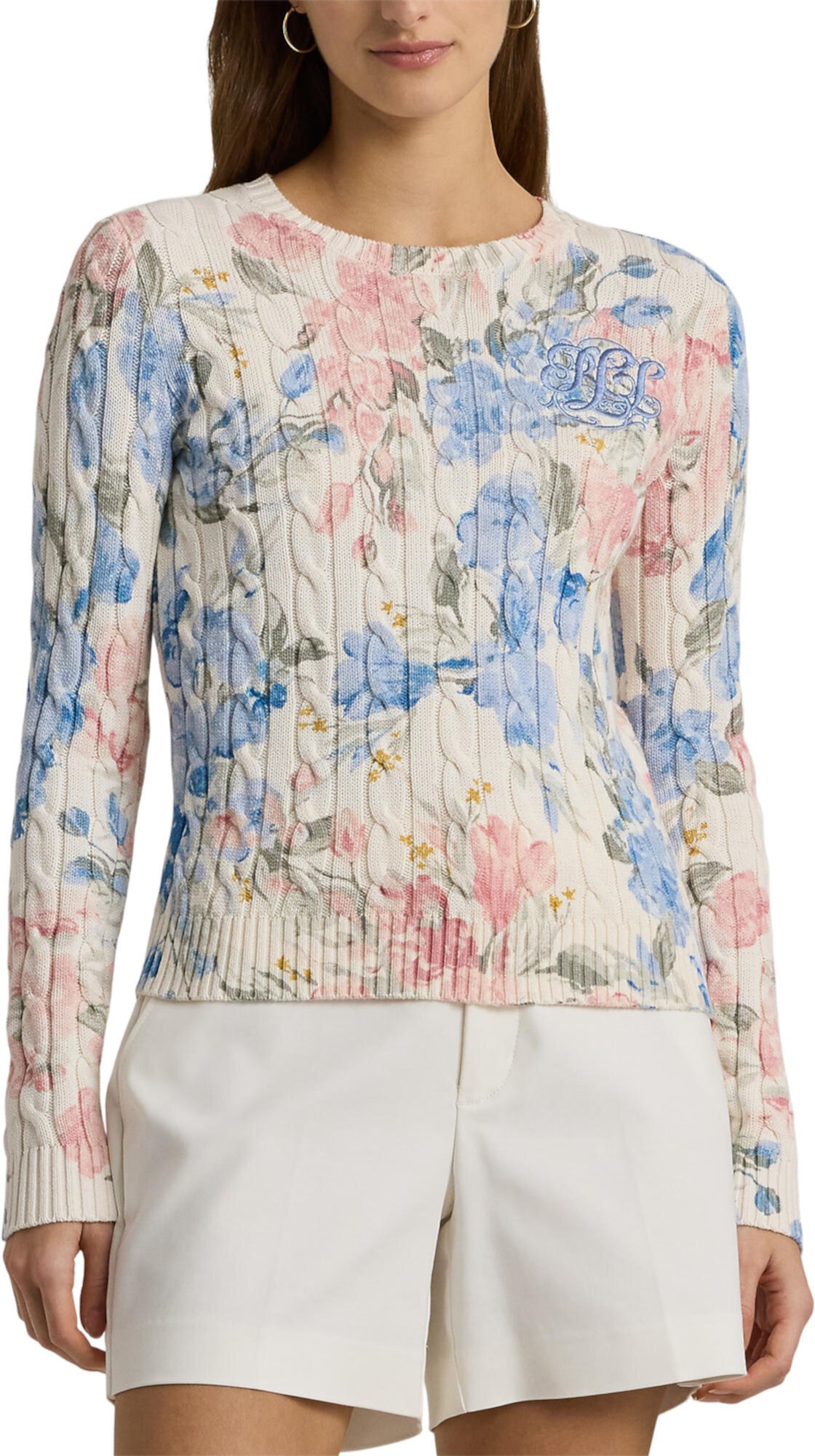 Floral Cable-Knit Cotton Sweater LAUREN Ralph Lauren