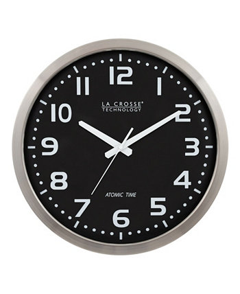 Атомные часы из нержавеющей стали 16 дюймов с черным циферблатом La Crosse Technology