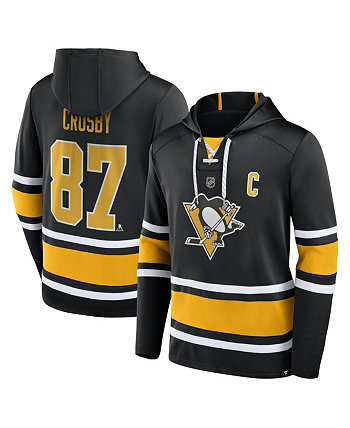 Мужской черный пуловер с капюшоном на шнуровке с именем и номером Sidney Crosby Pittsburgh Penguins Fanatics