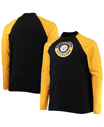 Мужская черно-золотая футболка Pittsburgh Steelers Big and Tall League реглан с длинным рукавом New Era