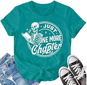 LBP Womens Skeleton Reading Shirts Book Lovers Funny Reading T-Shirt Just One More Chapter Tee Tops LBP