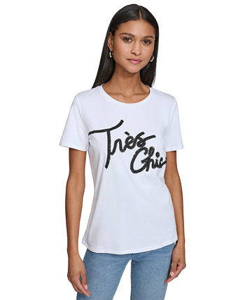 Women's Tres Chic Fringe-Logo T-Shirt Karl Lagerfeld Paris