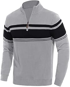 EKLENTSON Men's Sweaters 1/4 Zip Up Striped Long Sleeve Sweatshirts Casual Fall Winter Pullover Polo Sweaters Eklentson