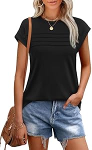 WEESO Womens Summer Tops Trendy 2025 Cap Sleeve T Shirts Crew Neck Pleated Front Clothes Fashion WEESO