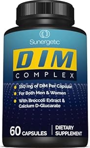 Sunergetic Premium DIM Supplement– 150mg DIM (diindolylmethane), Broccoli, Calcium D-Glucarate & Bioperine- DIM Capsules (Капсулы) for Men & Women–DIM Complex for Menopause Support & Balance - 60 DIM Capsules Sunergetic