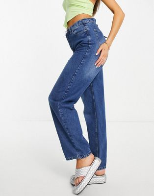 Винтажно-синие джинсы с завышенной талией и шнуровкой сзади Rebellious Fashion Rebellious Fashion