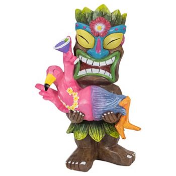 Northlight 15" Outdoor Garden Tiki with Flamingo Solar Statue Northlight