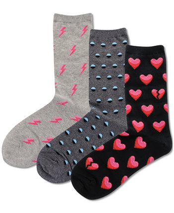 Women's 3-Pk. Emoji Heart Printed Crew Socks Hot Sox