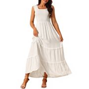 Women's Sleeveless Summer Dress Scoop Neck Ruffle Tiered Casual Maxi Dress With Pockets Seta T