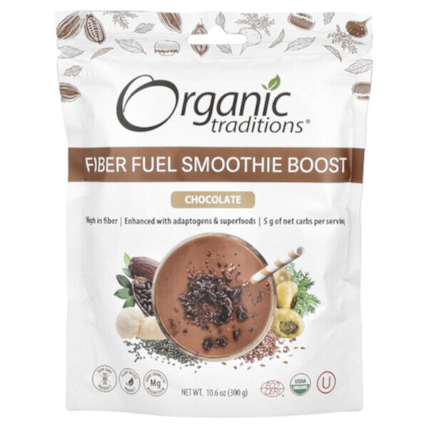 Fiber Fuel Smoothie Boost, шоколад, 10,6 унций (300 г) Organic Traditions