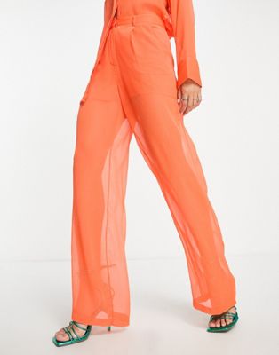 Оранжевые прозрачные широкие брюки NA-KD — часть комплекта NAKD