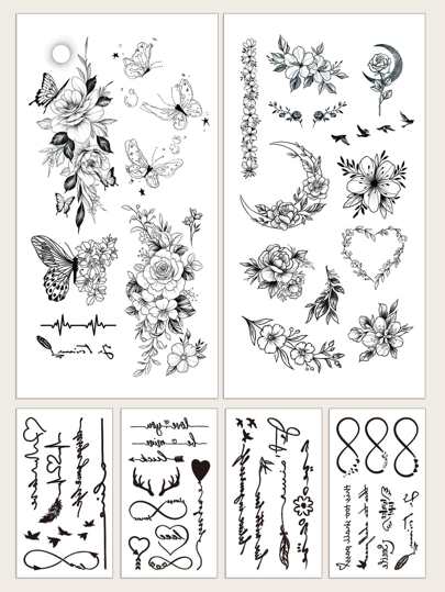 6 листов Тату-наклейка с цветочным узором SHEIN