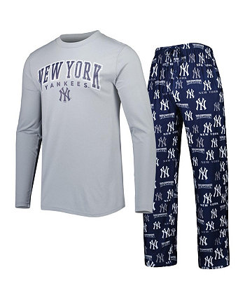 Мужской темно-синий, серый комплект для сна с футболкой с длинными рукавами и брюками New York Yankees Breakthrough Concepts Sport