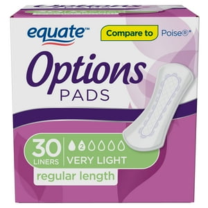 Equate Options Women's Incontinence Regular Length Liners, Very Light Absorbency, 30 Count Equate