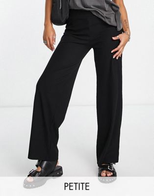 Only Petite ribbed wide leg pants in black Only Petite