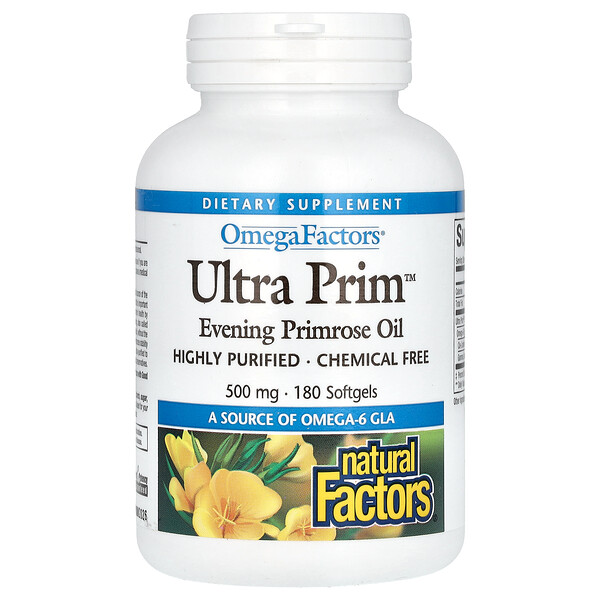 Масло вечерней примулы Ultra Prim, 500 мг, 180 мягких капсул - Natural Factors Natural Factors