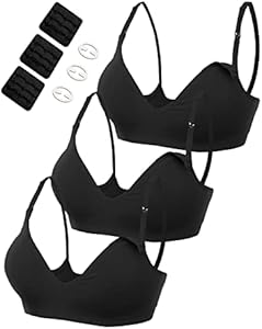 HOFISH Maternity Nursing Bras for Breastfeeding, 3 Pack Pregnancy Deep V Neck Wireless Bra with Extenders & Clips HOFISH