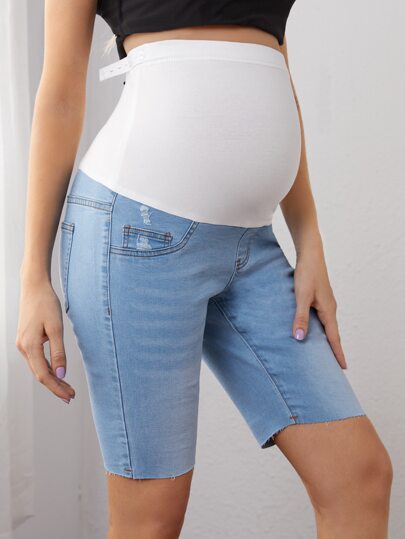 Карман Контрастный цвет Джинсовая одежда для беременных SHEIN