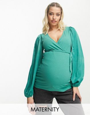 Зеленая блузка с v-образным вырезом для беременных Mama.licious MAMALICIOUS