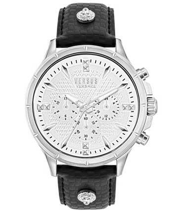 Мужские многофункциональные черные кожаные часы Chrono Lion, 45 мм Versus Versace
