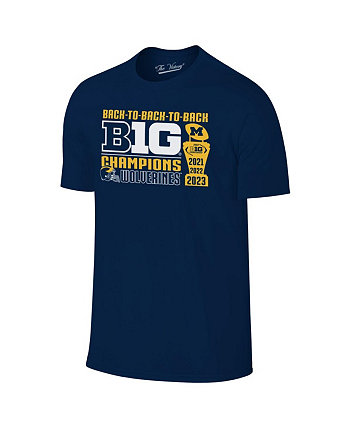 Мужская темно-синяя футболка Michigan Wolverines Back-to-Back-to-Back с чемпионами конференции Big Ten Conference Champions Original Retro Brand