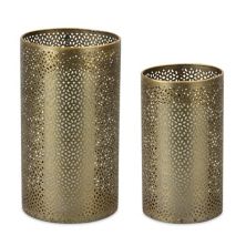 Set of 4 Bronze Pin-Point Metal Pillar Candle Holders 10&#34; Contemporary Home Living