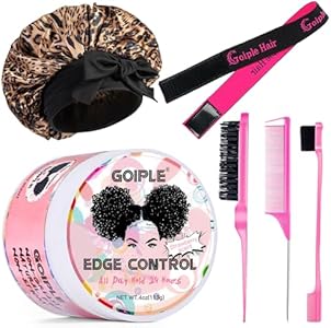 Goiple Edge Control Wax for Women - Strong Hold, Non-greasy Smoother, Strawberry Scent (4oz + Edge Scarf + Hair Bonnet + 2 Edge Brushes) Goiple