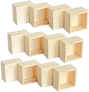 12-Pack Square Wood Box Unfinished Small Wooden Boxes for Crafts (Outer 3.7X 3.7X 2 in,Interior 3.2 x 3.2 x1.9 in) Cregugua