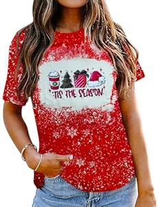 Christmas Shirts for Women Tis The Season Xmas Shirt Christmas Tree Graphics Tees Funny Holiday Family Party Tops Grezea