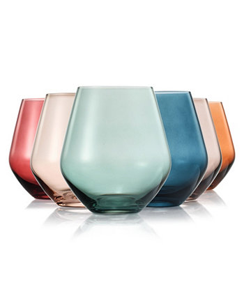 Pastel Colored Stemless Crystal Wine Glasses, Set of 6 The Wine Savant