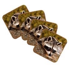 Raccoon Wooden Cork Coasters Gift Set of 4 by Nature Wonders Nature Wonders