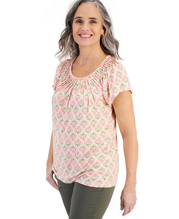 Women's Printed Pleated Scoop-Neck Top, Created for Macy's Style & Co
