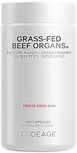 Codeage Grass Fed Beef Organs Supplement – Glandulars Supplements - Freeze Dried, Non-Defatted, Desiccated Liver, Heart, Kidney, Pancreas & Spleen Bovine Pills – Beef Vitamins - Non-GMO -180 Capsules (Капсулы) Codeage