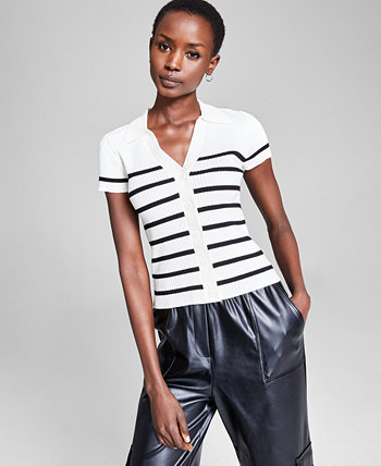 Женская рубашка-поло в полоску в рубчик с короткими рукавами, созданная для Macy's And Now This