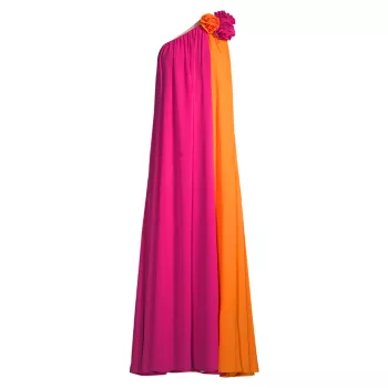 Асимметричное платье макси из крепдешина с цветными блоками Liv Foster