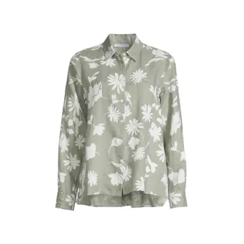 Льняная рубашка с цветочным принтом и пуговицами спереди ROSSO35