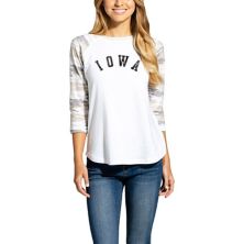 Женская футболка белого цвета с камуфляжным принтом Iowa Hawkeyes Boyfriend Baseball с рукавами реглан и регланом 3/4 Camp David