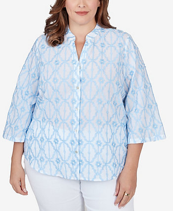 Plus Size Trellis Embroidered Cotton Button Front Top Ruby Rd.
