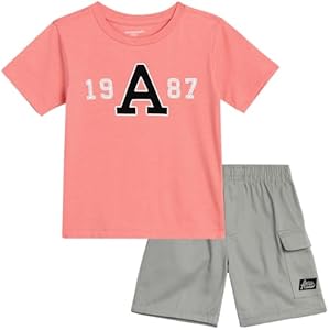 AEROPOSTALE Toddler Boys' Shorts Set - 2 Piece Twill Boys Cargo Shorts and Graphic Tee Shirt - Toddler Boys Clothes (2T-4T) Aeropostale