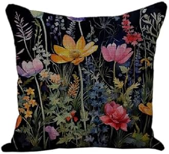 Generic DIY Wild Little Flowers Stamped Cross Stitch Pillow Kits Embroidery Pillowcase 11CT Counted Needlepoint Handmade Cushion Cover Home Sofa Christmas Decoration 18x18inch, Cross-Pillow-RN-33 Generic