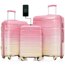 Merax Hardshell Luggage Sets 3 Pcs Spinner Suitcase With Tsa Lock，20-inch With Usb Port Merax