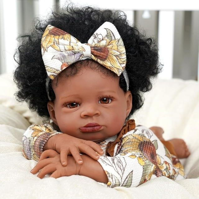 BABESIDE 17in Reborn Baby Dolls, Realistic Newborn Baby Dolls Black Girl with Heartbeat and Sound for Age 3+ Babeside