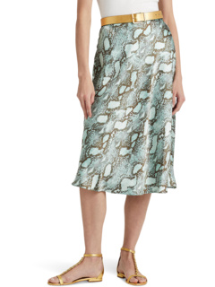 Атласная юбка-трапеция из шармеза со змеиным принтом Ralph Lauren