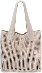 Ayieyill Crochet Tote Bag For Women, Crochet Mesh Beach Tote Bag Summer Vacation Aesthetic Boho Knit Bag for Women Ayieyill