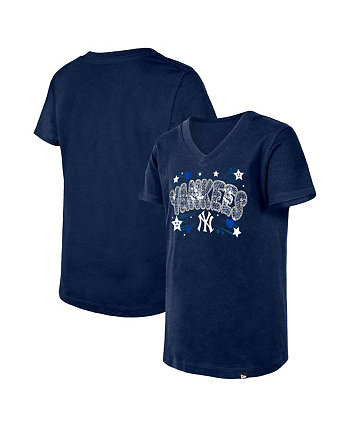 Темно-синяя футболка с v-образным вырезом и пайетками Big Girls New York Yankees New Era