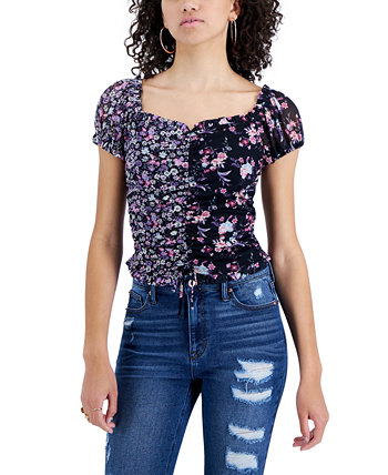 Juniors' Ruched Mixed-Print Top Crave Fame