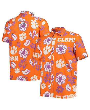 Мужская оранжевая рубашка Clemson Tigers с цветочным принтом на пуговицах Wes & Willy