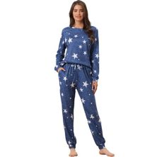 Womens Long Sleeve Pajama Sets Kint Printed Pattern 2 Piece Sleepwear Cheibear