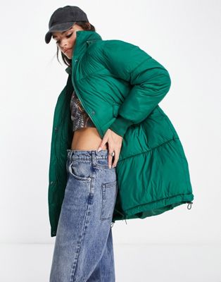 Женское Утепленное Пальто с Убирающимся Капюшоном Only в Зеленом Цвете ONLY